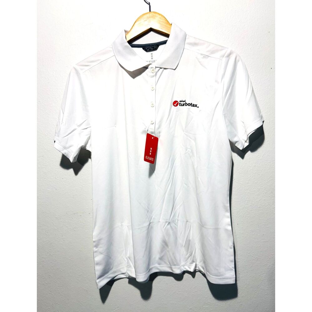 Turbotax Elevate polo shirt workwear white jersey light polyester women L New